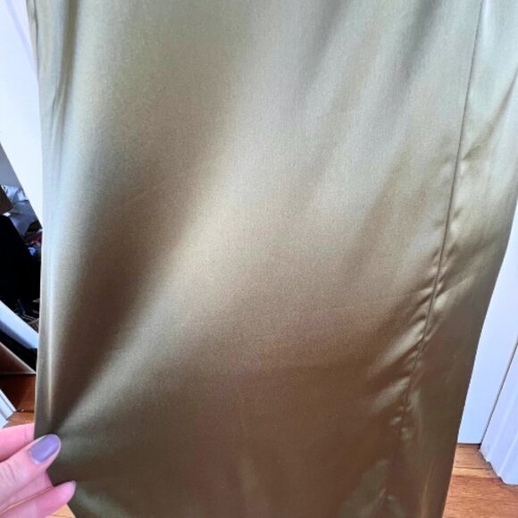 THE DROP Dark Olive Ana Silky V-Neck Midi Slip Dress Size L - Picture 11 of 11